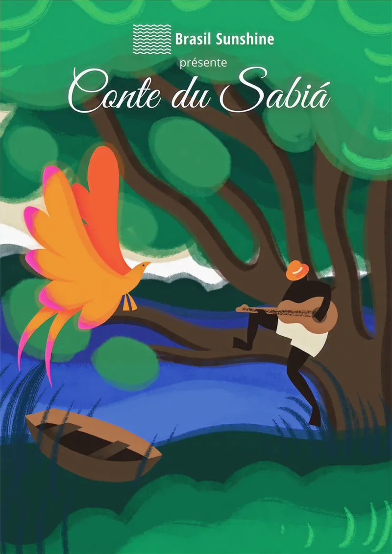 Conte du Sabiá - illustration oiseau et musicien