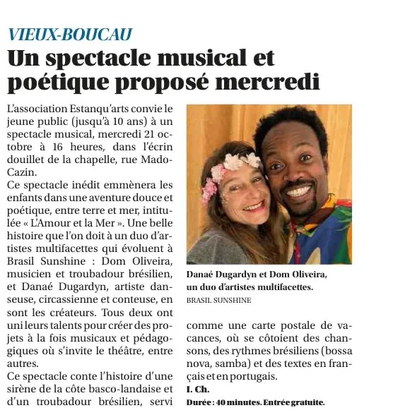 Article de presse Sud Ouest sur le spectacle L'Amour et la Mer de Brasil Sunshine à Vieux-Boucau